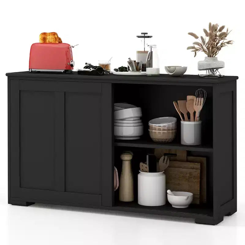Lot de 2 buffets empilables Costway avec portes coulissantes et étagère réglable Marron/Noir/Gris/Blanc antique