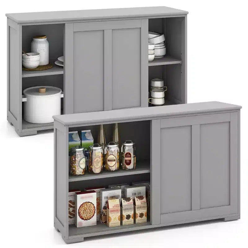 Lot de 2 buffets empilables Costway avec portes coulissantes et étagère réglable Marron/Noir/Gris/Blanc antique