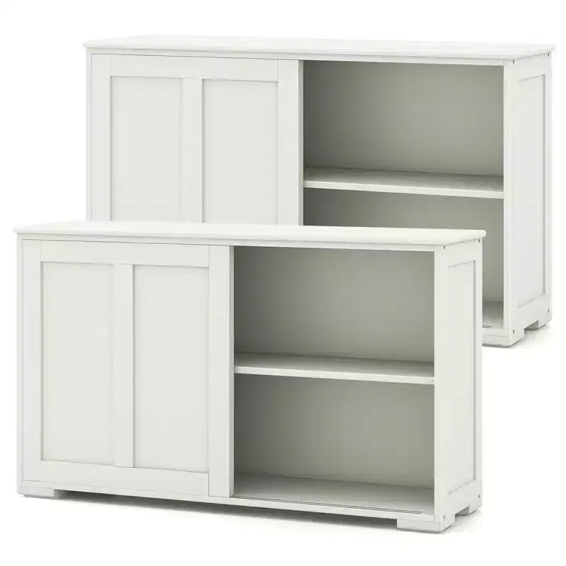 Lot de 2 buffets empilables Costway avec portes coulissantes et étagère réglable Marron/Noir/Gris/Blanc antique