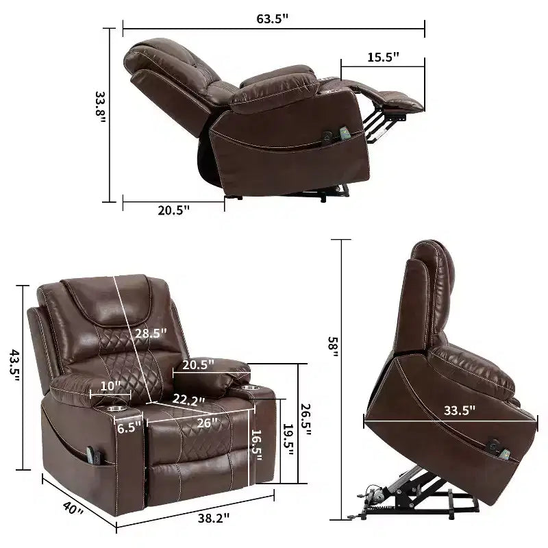 Fauteuil de relaxation électrique inclinable en similicuir/velours pour personnes âgées - ModernLuxe