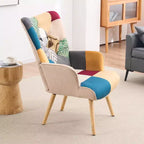 Fauteuil d'appoint à dossier haut capitonné Patchwork FERPIT avec pieds en bois d'hévéa
