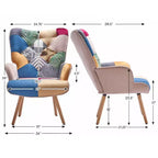 Fauteuil d'appoint à dossier haut capitonné Patchwork FERPIT avec pieds en bois d'hévéa