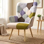Fauteuil d'appoint à dossier haut capitonné Patchwork FERPIT avec pieds en bois d'hévéa