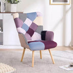 Fauteuil d'appoint à dossier haut capitonné Patchwork FERPIT avec pieds en bois d'hévéa