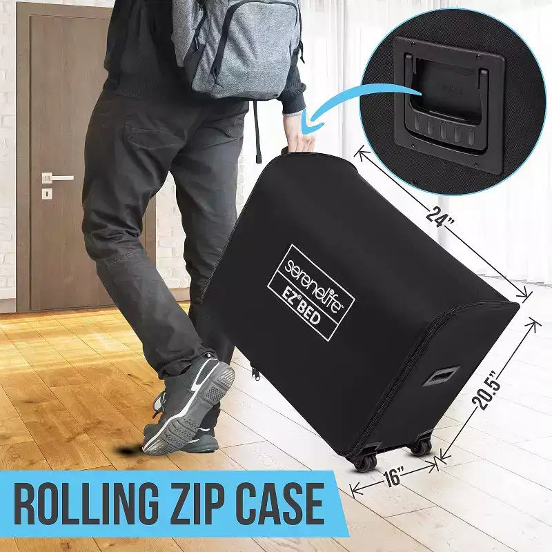 Matelas gonflable SereneLife EZ avec cadre et étui à roulettes, lit gonflable autogonflant pliable avec pompe intégrée, double