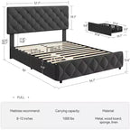Whizmax — Lit plateforme rembourré en lin avec 4 tiroirs de rangement et tête de lit, capitonné en losange, gris
