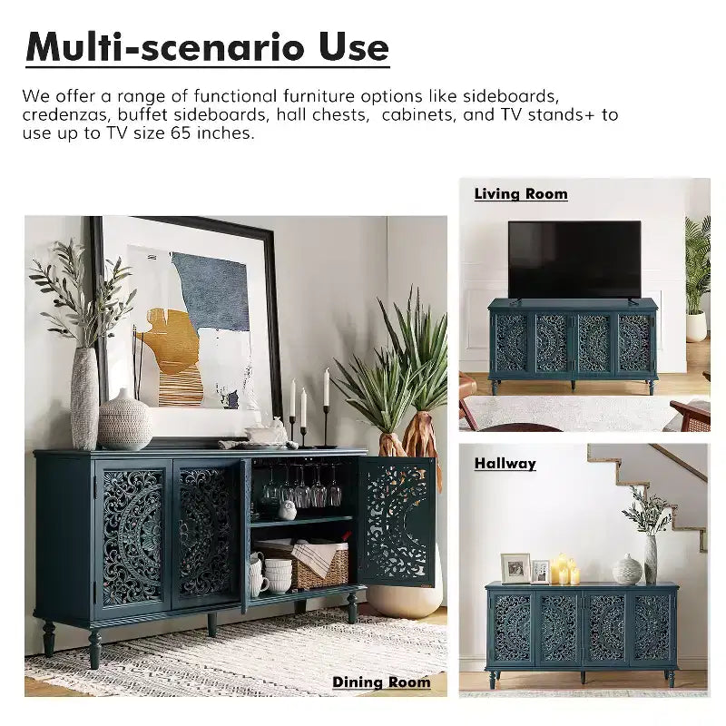Bahut Emathides de 63 po de large avec pieds en bois massif et éclairage | KARAT HOME