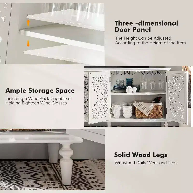 Bahut Emathides de 63 po de large avec pieds en bois massif et éclairage | KARAT HOME
