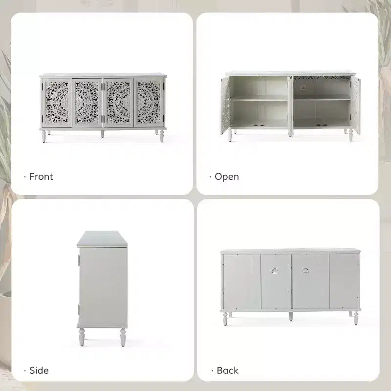 Bahut Emathides de 63 po de large avec pieds en bois massif et éclairage | KARAT HOME