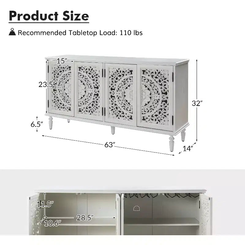Bahut Emathides de 63 po de large avec pieds en bois massif et éclairage | KARAT HOME