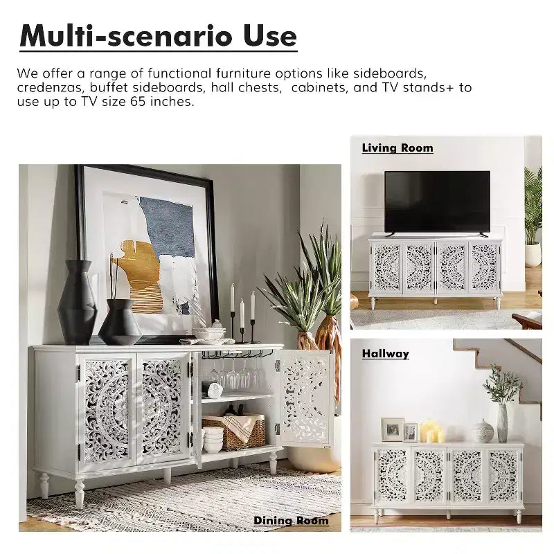 Bahut Emathides de 63 po de large avec pieds en bois massif et éclairage | KARAT HOME