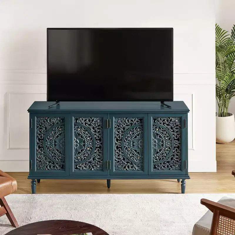 Bahut Emathides de 63 po de large avec pieds en bois massif et éclairage | KARAT HOME