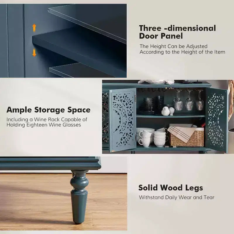 Bahut Emathides de 63 po de large avec pieds en bois massif et éclairage | KARAT HOME