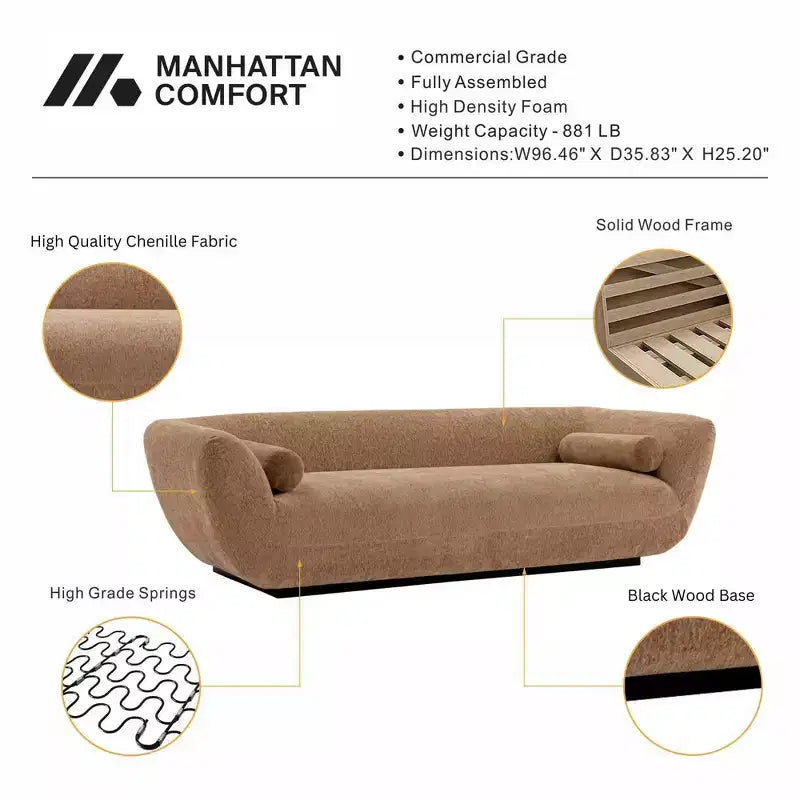 96.46 Ulka Canapé Contemporain en Tissu Bouclé avec Coussins - Manhattan Comfort