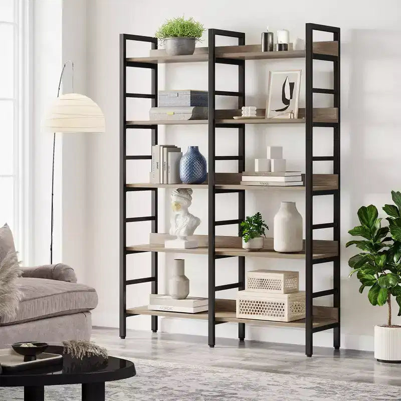 Tribesigns Bibliothèque à 5 niveaux, étagère double large de 180 cm, unité d'étagères en bois