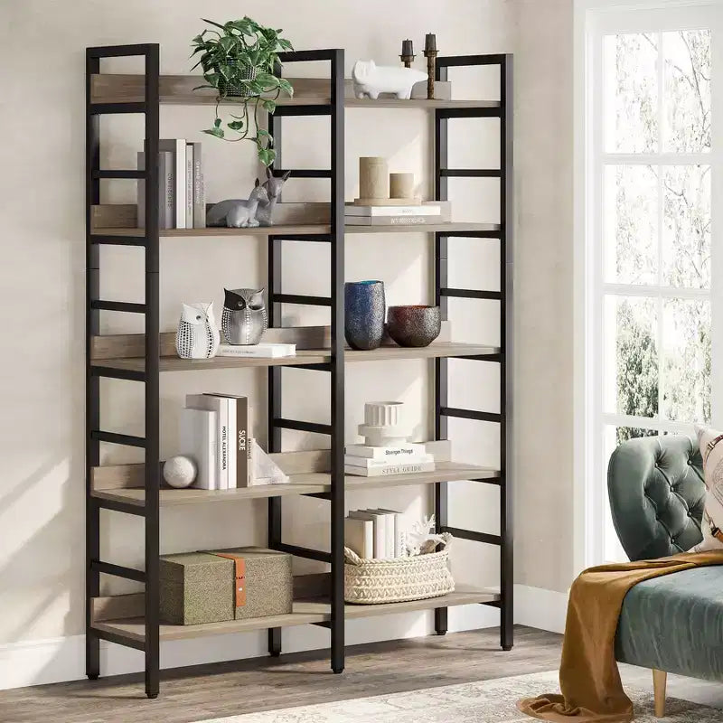 Tribesigns Bibliothèque à 5 niveaux, étagère double large de 180 cm, unité d'étagères en bois