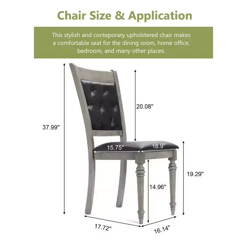 LuxenHome Lot de 2 chaises de salle à manger grises en bois d'hévéa et tissu noir