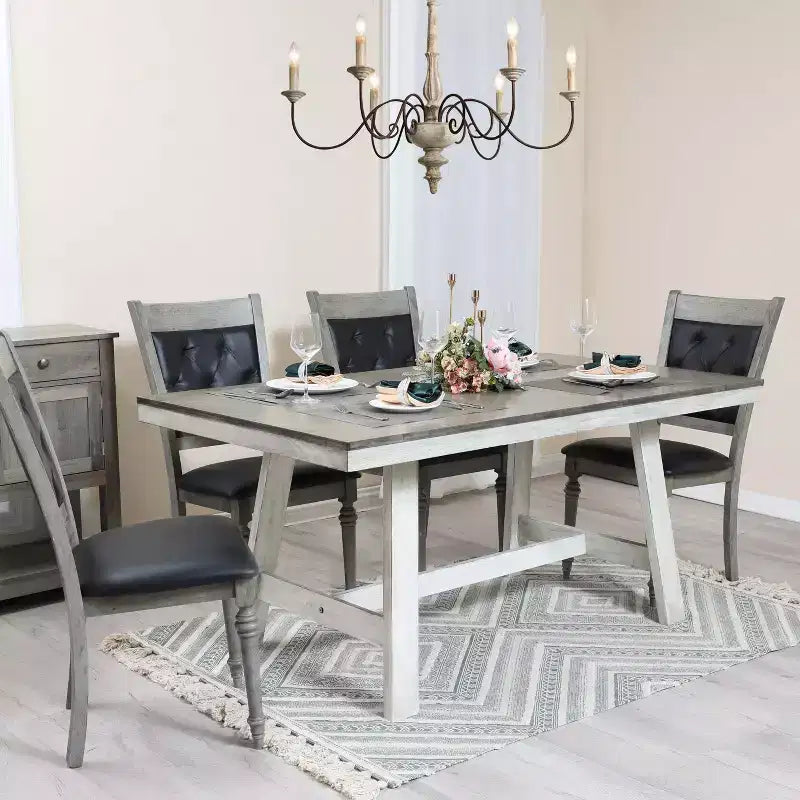 LuxenHome Lot de 2 chaises de salle à manger grises en bois d'hévéa et tissu noir
