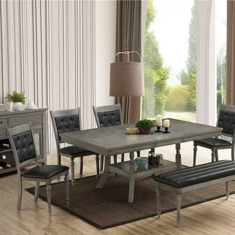 LuxenHome Lot de 2 chaises de salle à manger grises en bois d'hévéa et tissu noir