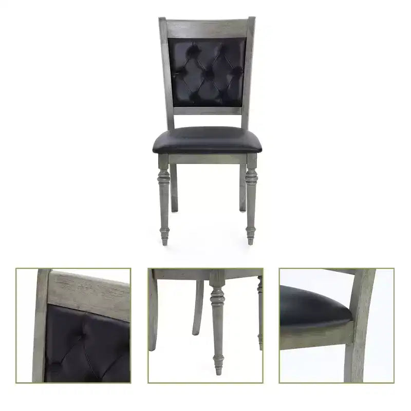 LuxenHome Lot de 2 chaises de salle à manger grises en bois d'hévéa et tissu noir