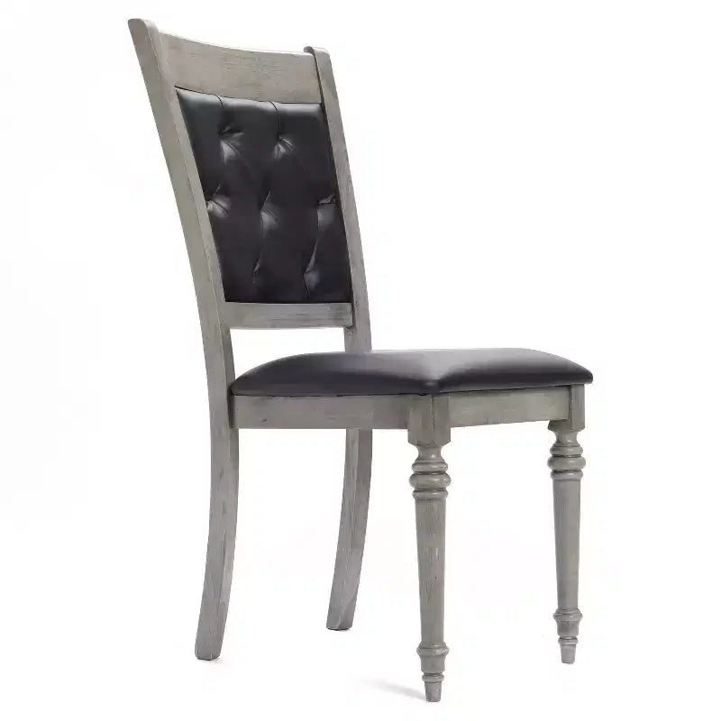 LuxenHome Lot de 2 chaises de salle à manger grises en bois d'hévéa et tissu noir