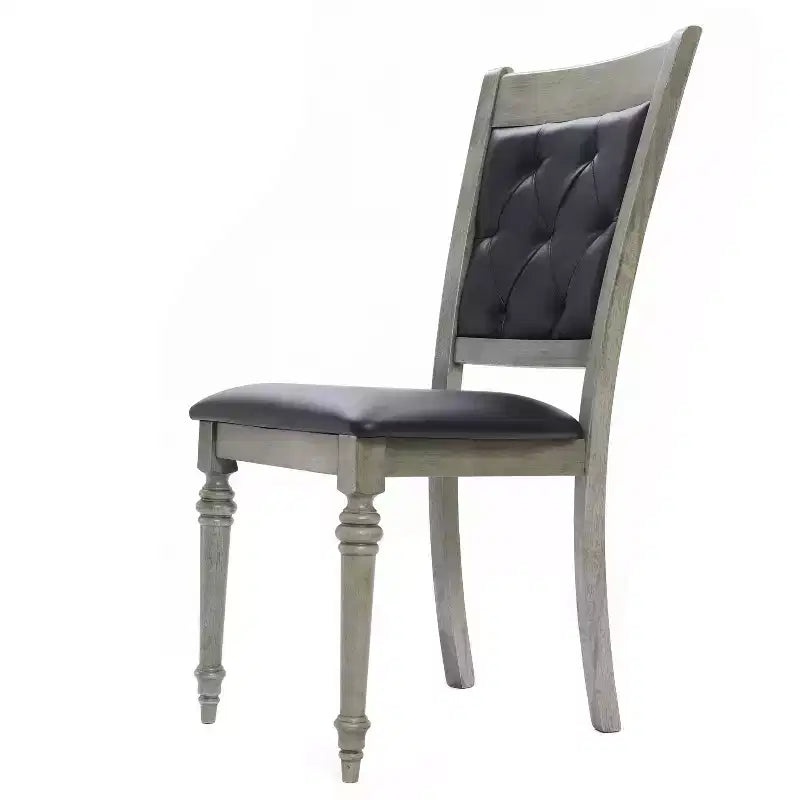 LuxenHome Lot de 2 chaises de salle à manger grises en bois d'hévéa et tissu noir