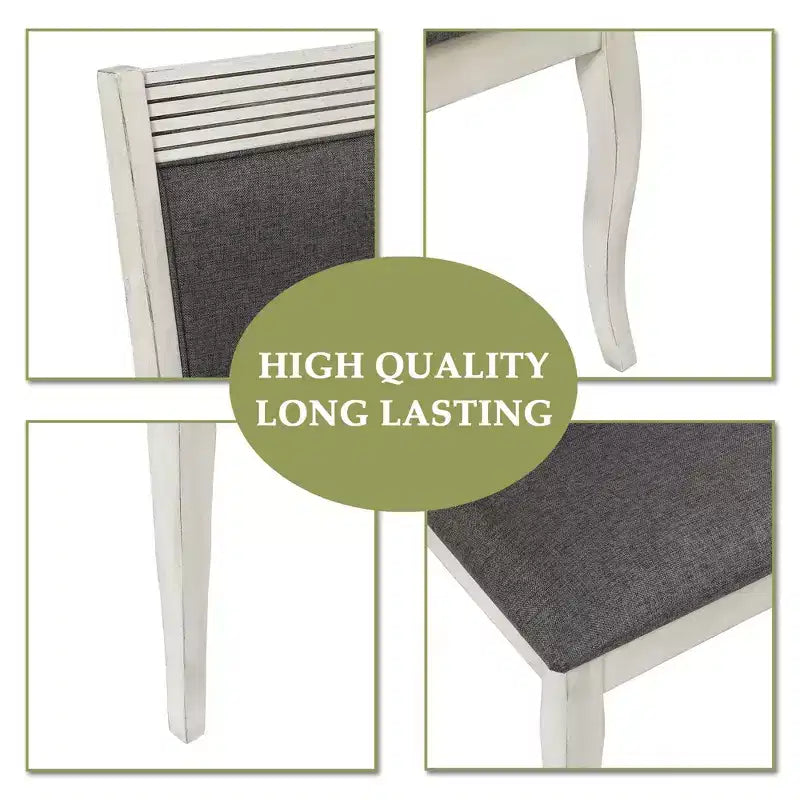 LuxenHome Lot de 2 chaises de salle à manger en bois d'hévéa vieilli blanc cassé et tissu gris