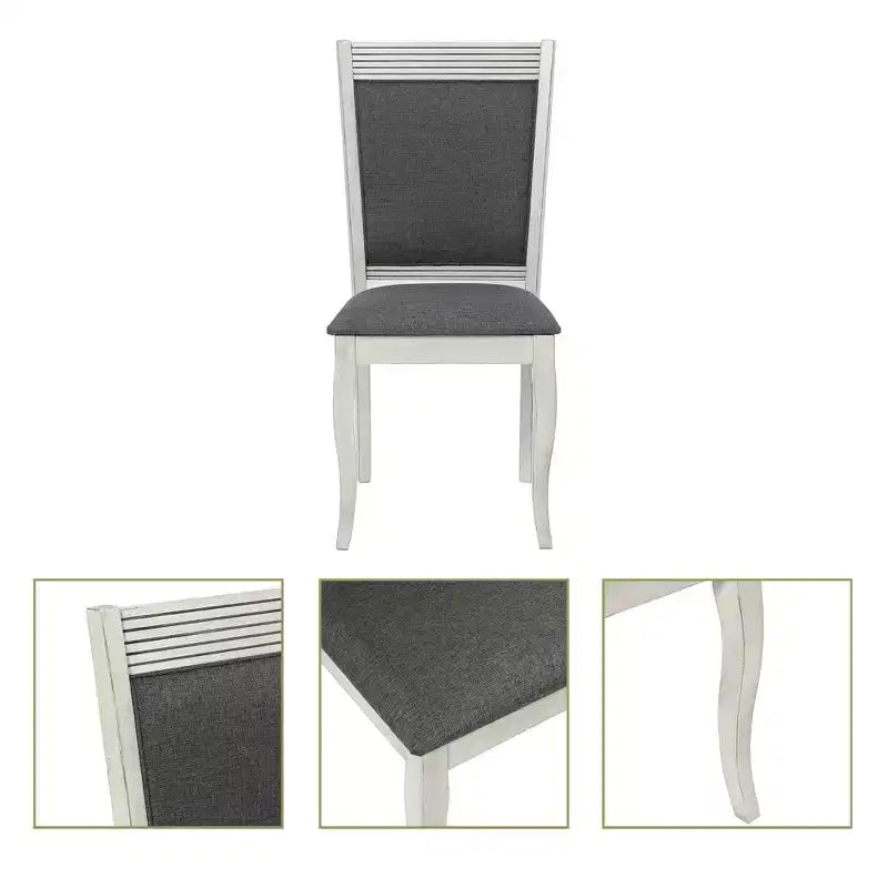 LuxenHome Lot de 2 chaises de salle à manger en bois d'hévéa vieilli blanc cassé et tissu gris