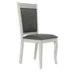 LuxenHome Lot de 2 chaises de salle à manger en bois d'hévéa vieilli blanc cassé et tissu gris