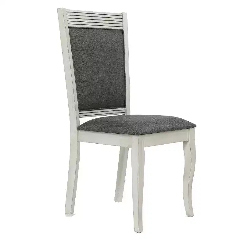 LuxenHome Lot de 2 chaises de salle à manger en bois d'hévéa vieilli blanc cassé et tissu gris
