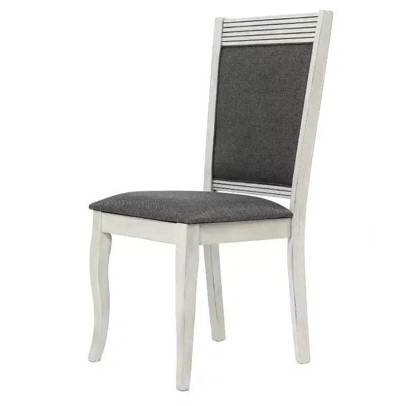 LuxenHome Lot de 2 chaises de salle à manger en bois d'hévéa vieilli blanc cassé et tissu gris