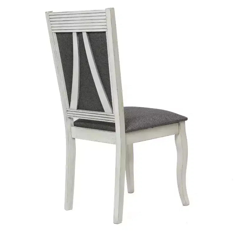 LuxenHome Lot de 2 chaises de salle à manger en bois d'hévéa vieilli blanc cassé et tissu gris
