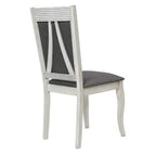 LuxenHome Lot de 2 chaises de salle à manger en bois d'hévéa vieilli blanc cassé et tissu gris