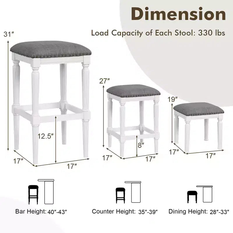 Costway Lot de 2 tabourets de bar à 3 hauteurs, tabourets d'îlot de cuisine carrés avec repose-pieds