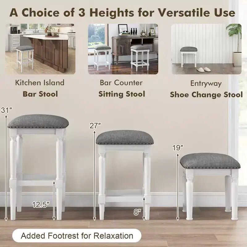 Costway Lot de 2 tabourets de bar à 3 hauteurs, tabourets d'îlot de cuisine carrés avec repose-pieds
