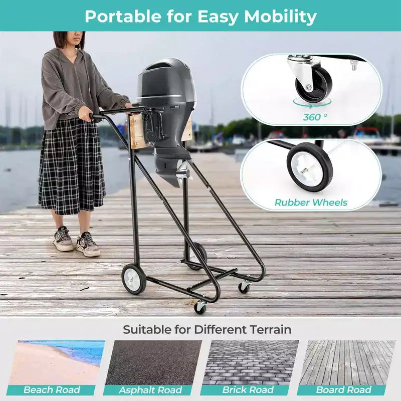 Support de moteur hors-bord Costway Chariot de transport de moteur robuste avec 4 roues lisses