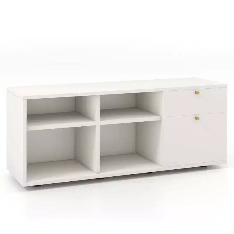 Meuble de rangement Costway avec 2 tiroirs, 4 casiers, pieds réglables, meuble bas blanc