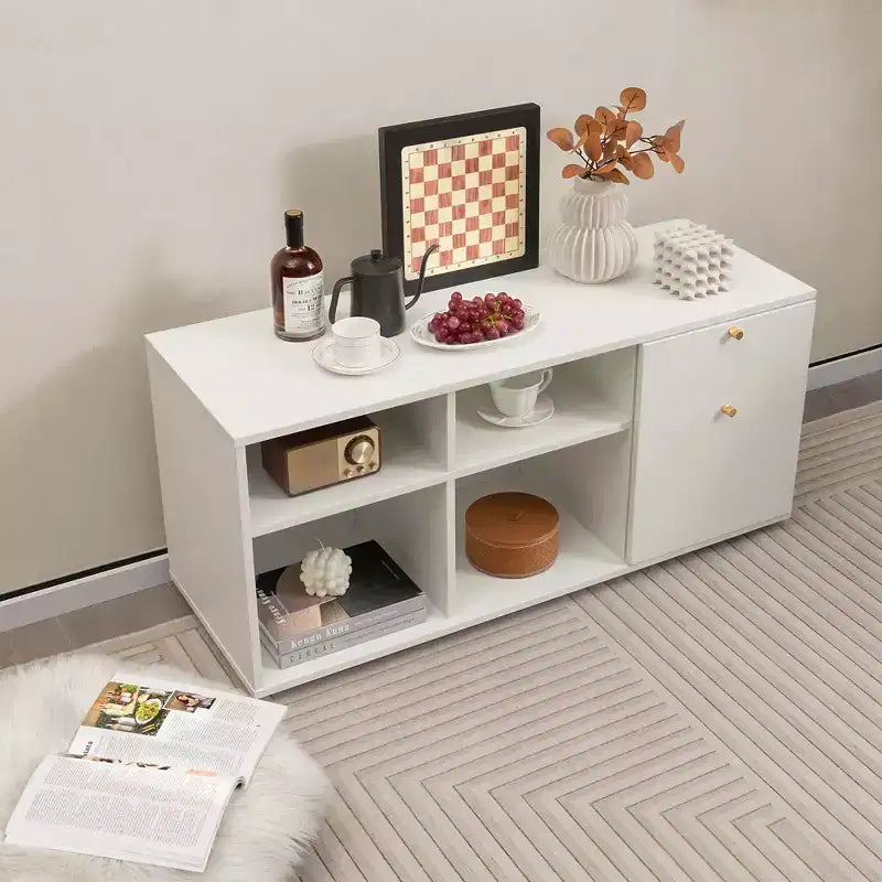 Meuble de rangement Costway avec 2 tiroirs, 4 casiers, pieds réglables, meuble bas blanc