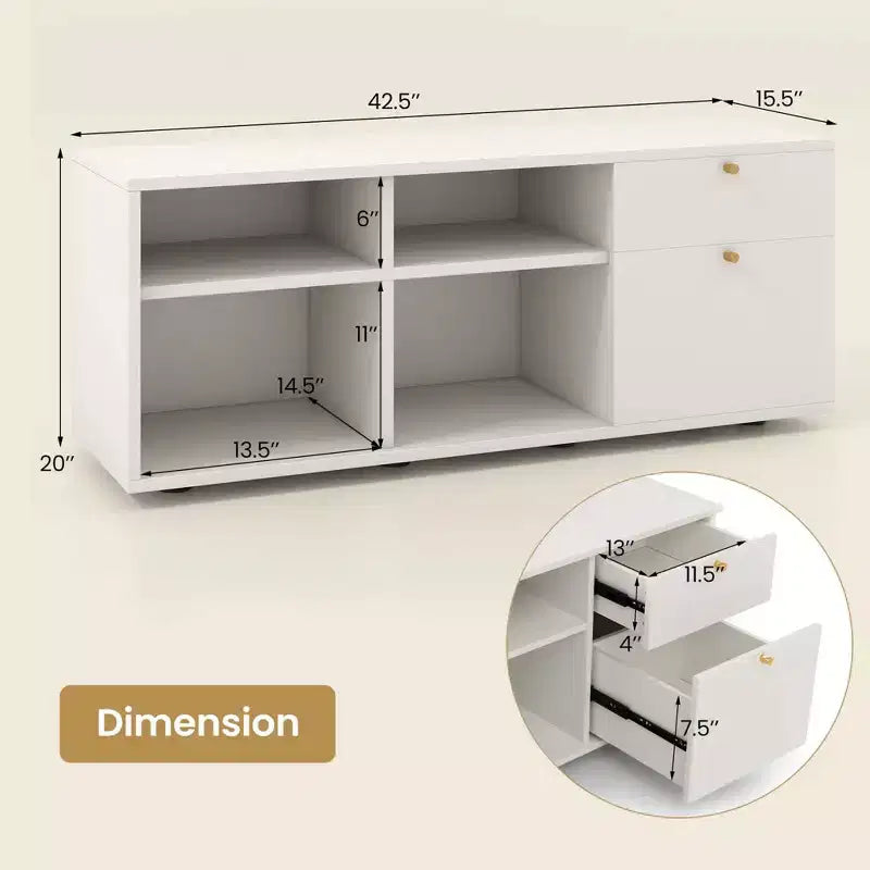 Meuble de rangement Costway avec 2 tiroirs, 4 casiers, pieds réglables, meuble bas blanc