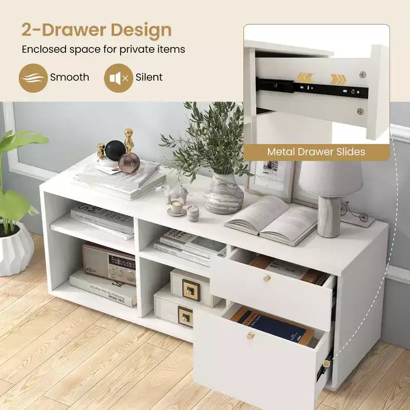 Meuble de rangement Costway avec 2 tiroirs, 4 casiers, pieds réglables, meuble bas blanc