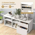 Meuble de rangement Costway avec 2 tiroirs, 4 casiers, pieds réglables, meuble bas blanc
