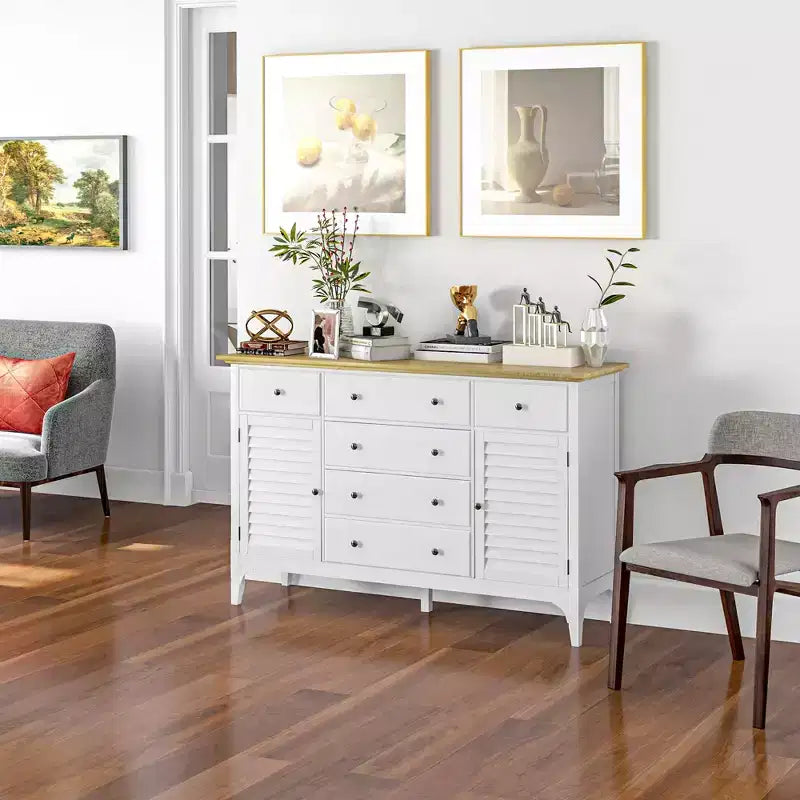 HOMCOM Buffet moderne avec tiroirs, meuble de rangement avec armoires, étagères réglables pour salon, cuisine