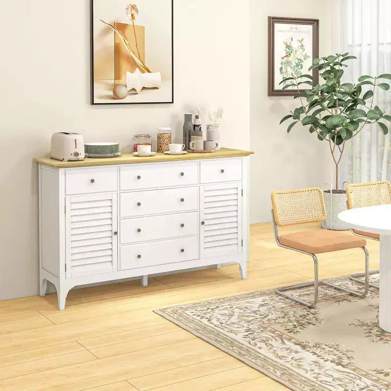 HOMCOM Buffet moderne avec tiroirs, meuble de rangement avec armoires, étagères réglables pour salon, cuisine