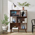 Étagère à livres à 3 niveaux moderne du milieu du siècle Best Choice Products avec panneaux arrière amovibles et pieds décalés en pin