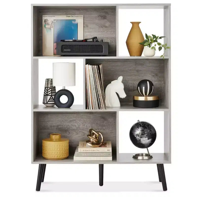 Étagère à livres à 3 niveaux moderne du milieu du siècle Best Choice Products avec panneaux arrière amovibles et pieds décalés en pin