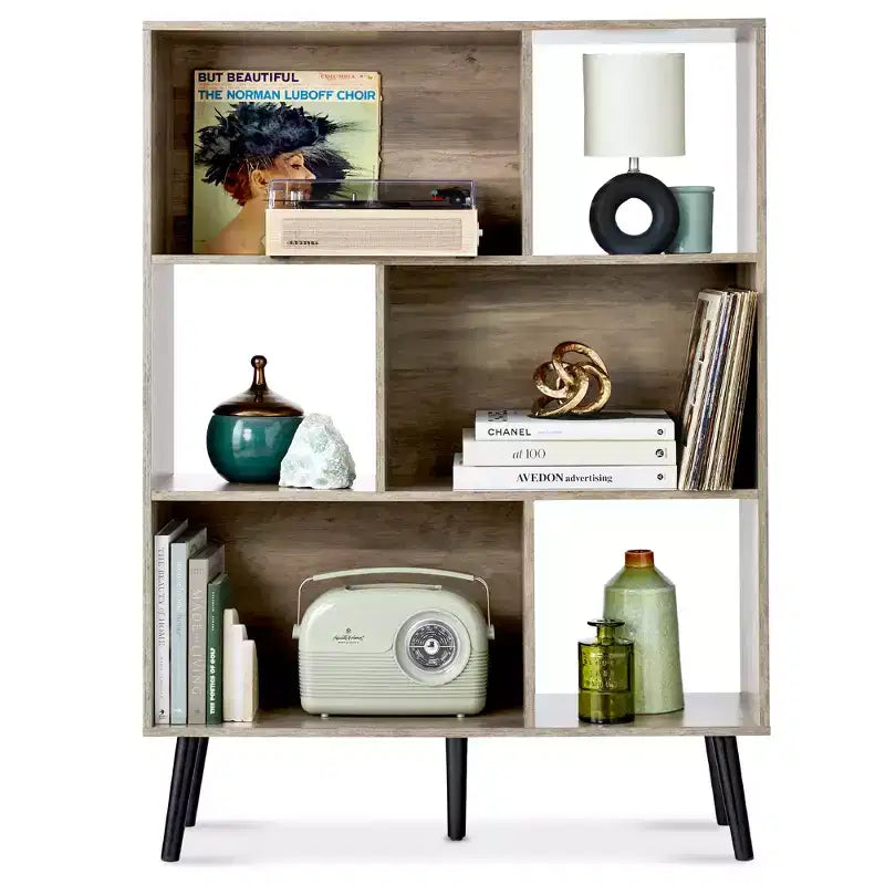 Étagère à livres à 3 niveaux moderne du milieu du siècle Best Choice Products avec panneaux arrière amovibles et pieds décalés en pin