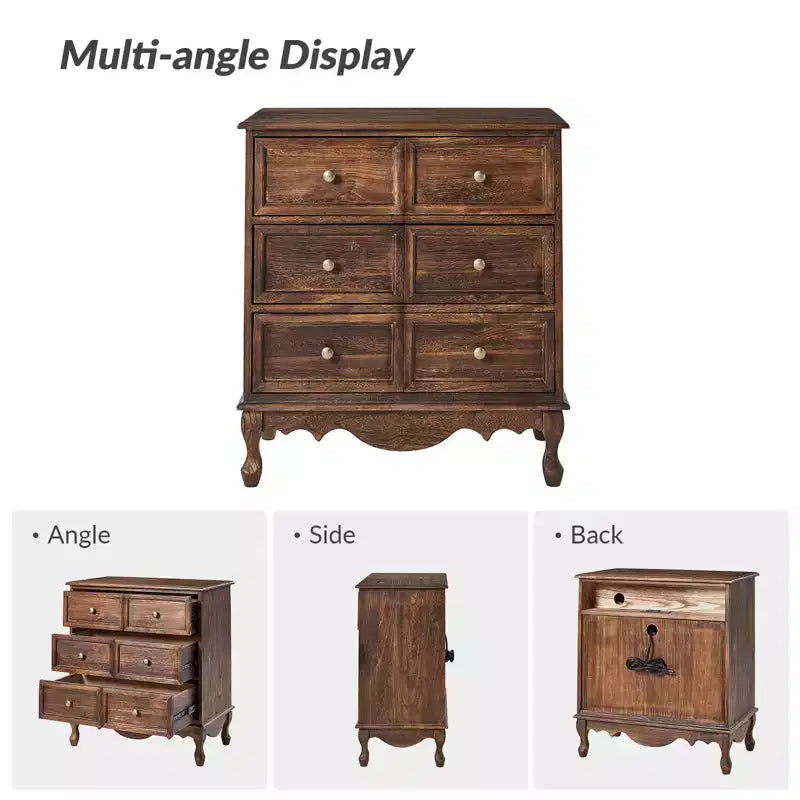 Ensemble de 2 commodes d'appoint traditionnelles Galatea de 81 cm en bois massif avec 3 tiroirs et station de charge | HULALA HOME