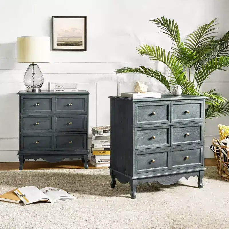 Ensemble de 2 commodes d'appoint traditionnelles Galatea de 81 cm en bois massif avec 3 tiroirs et station de charge | HULALA HOME