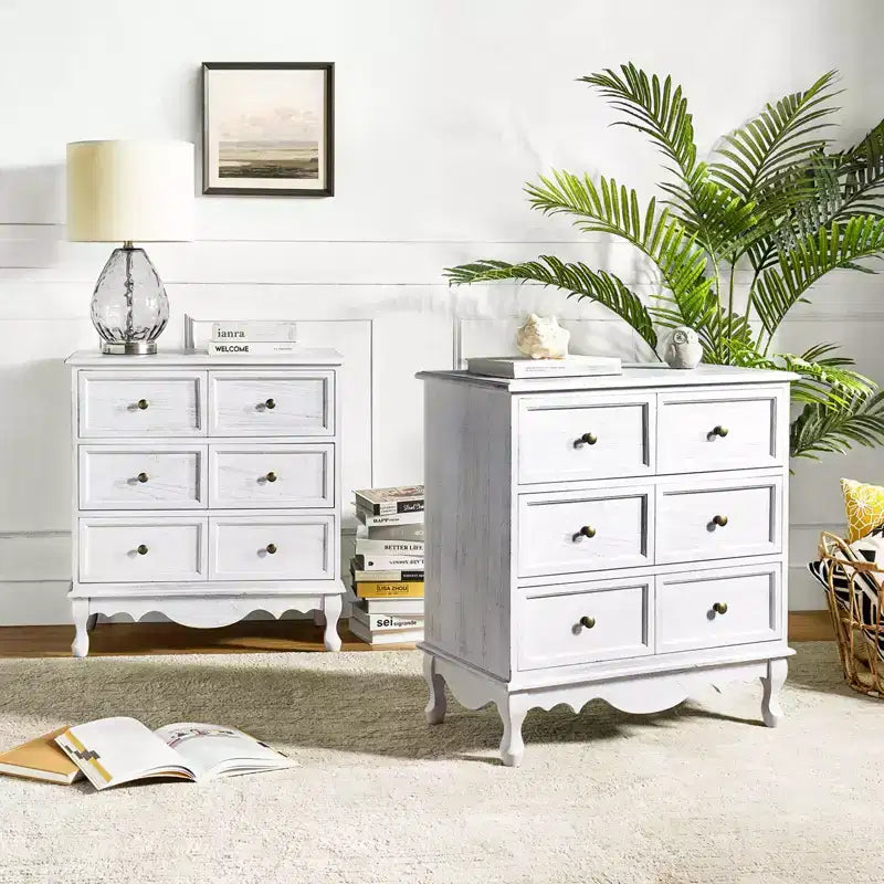 Ensemble de 2 commodes d'appoint traditionnelles Galatea de 81 cm en bois massif avec 3 tiroirs et station de charge | HULALA HOME