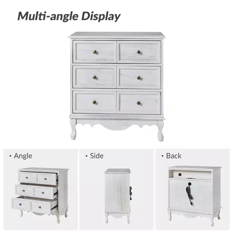 Ensemble de 2 commodes d'appoint traditionnelles Galatea de 81 cm en bois massif avec 3 tiroirs et station de charge | HULALA HOME